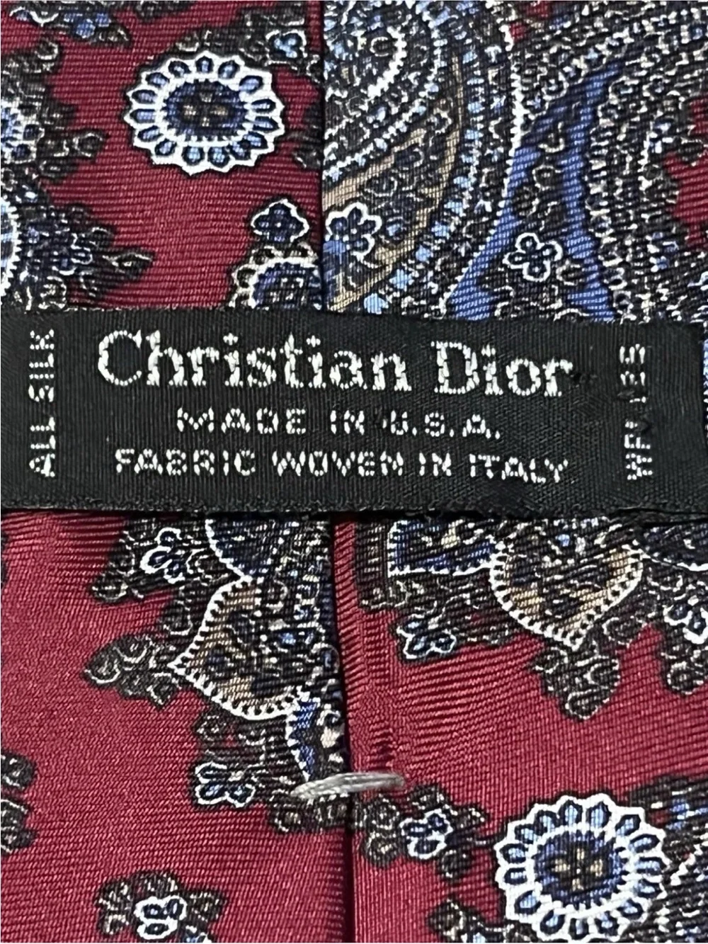 Christian Dior Tie - Burgundy  Paisley Silk Made in the USA tie -  blue burgundy